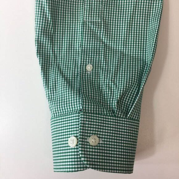 Land's End Mens Button Down Shirt Long Sleeve Green White Checker Office Size XL - Picture 8 of 13